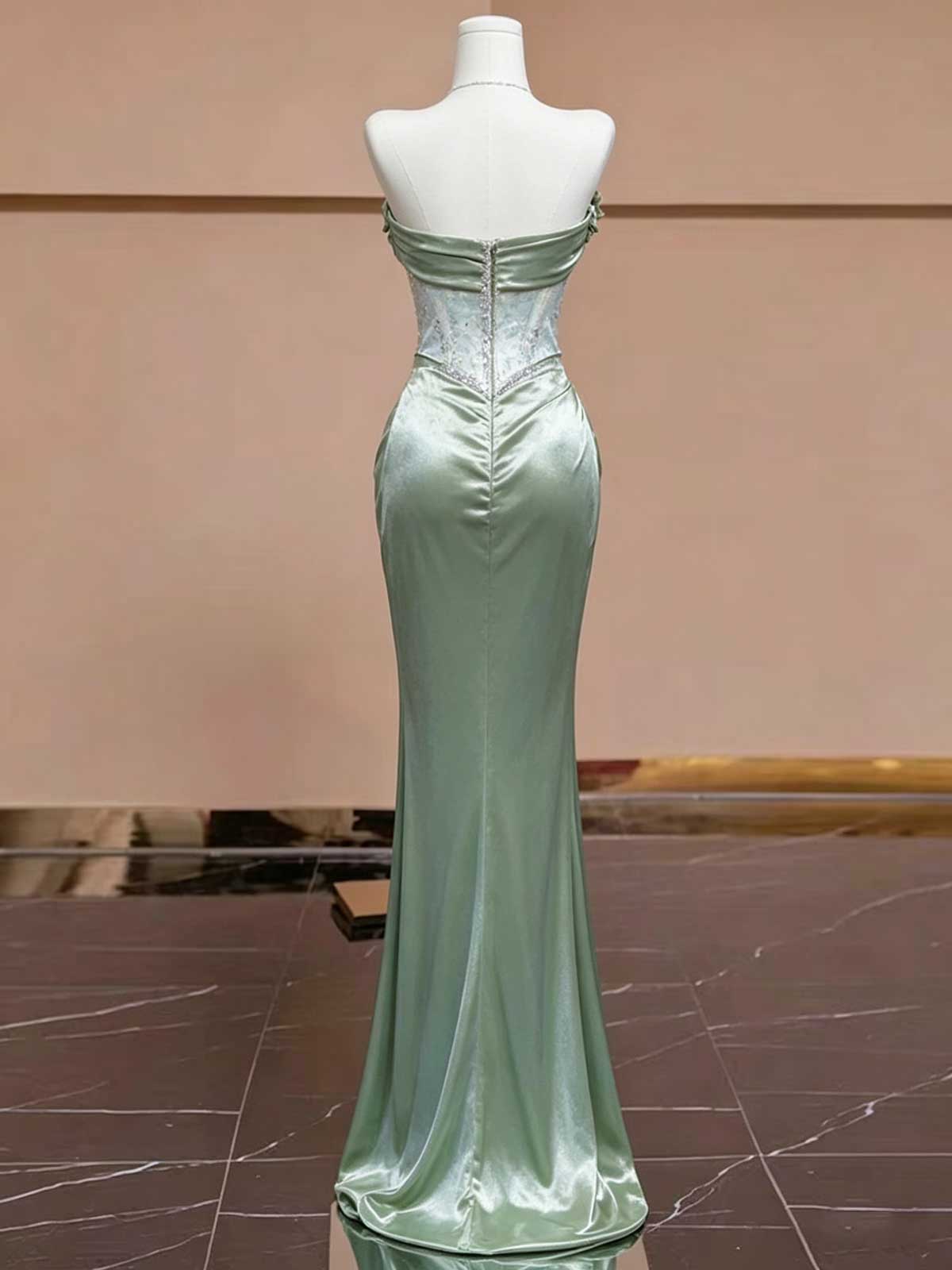 Sage Green Satin Evening Gown
