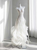 Strapless 3D Ruffled Tulle Mermaid Wedding Gown