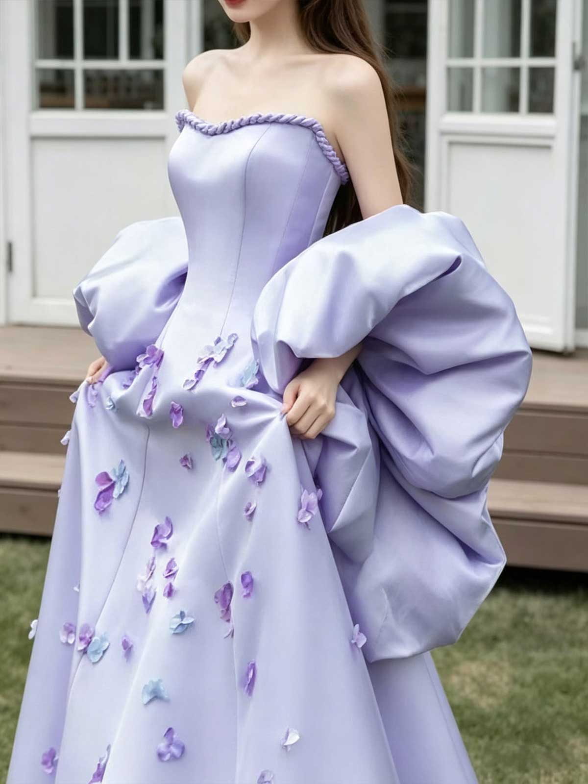  Lavender Satin Ball Gown
