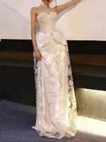 Ivory Satin Strapless Mermaid Wedding Dress with 3D Floral Overskirt