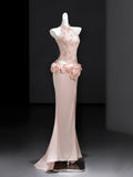 Dusty Pink Halter 3D Rose Mermaid Evening Gown