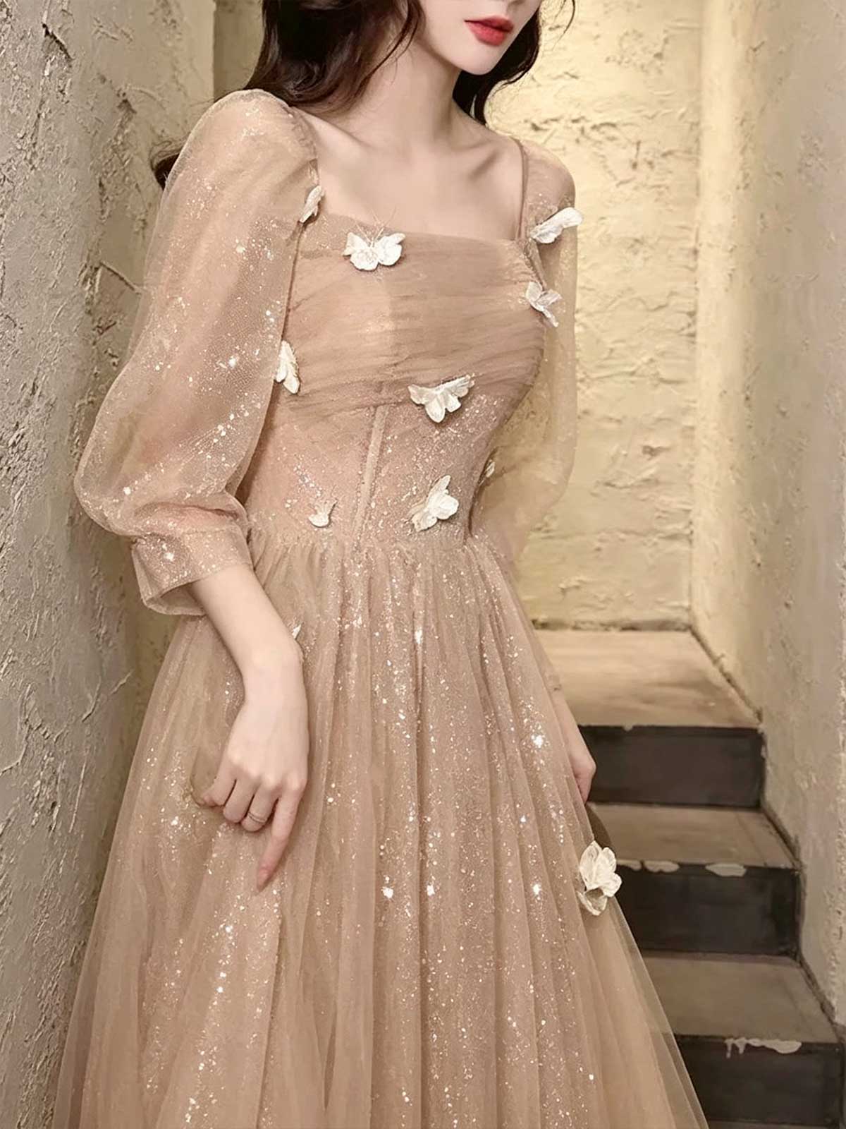Nude Pink Tulle Evening Gown