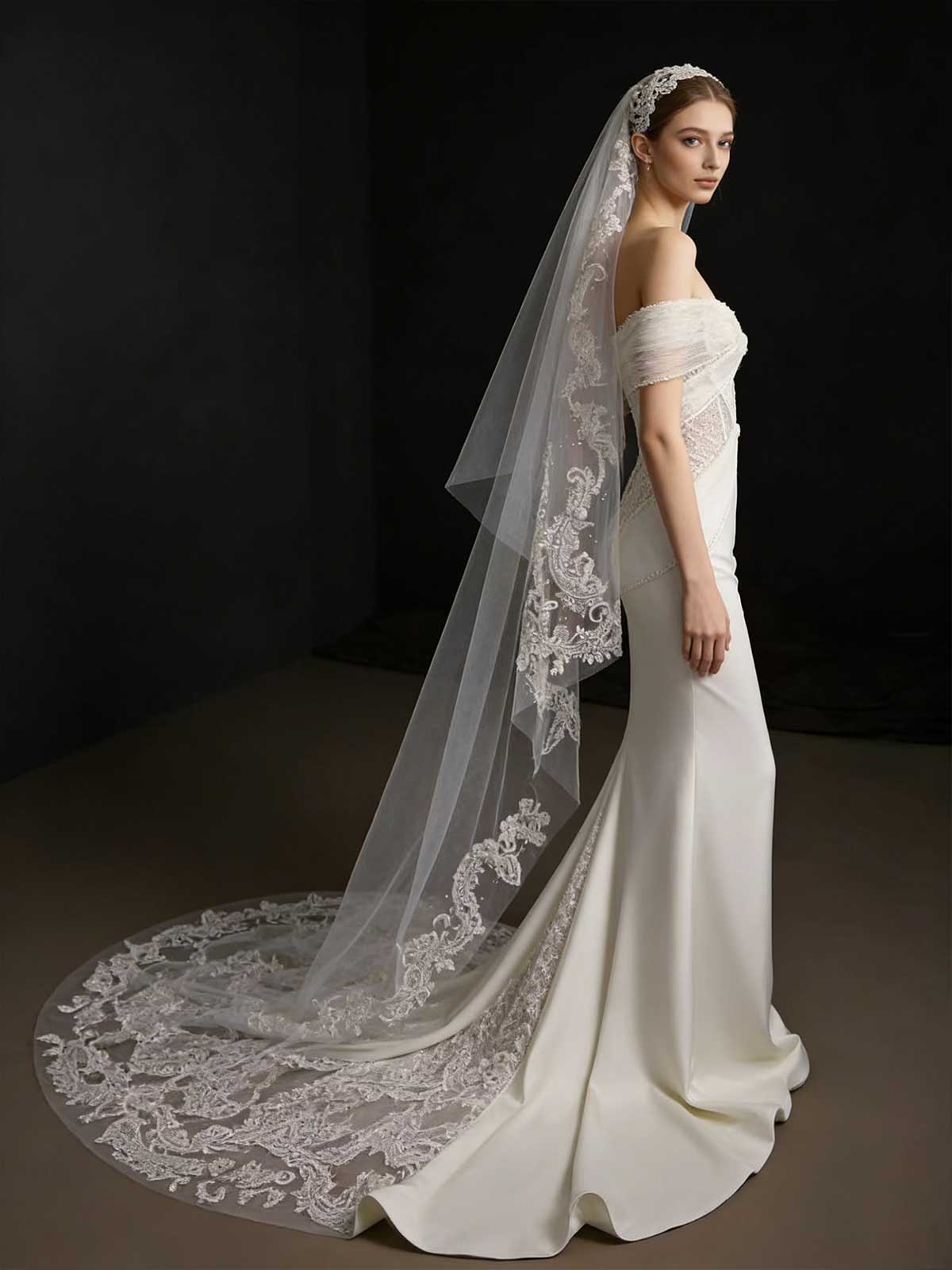 Gorgeous Off-Shoulder Satin Mermaid Wedding Dress with Lace