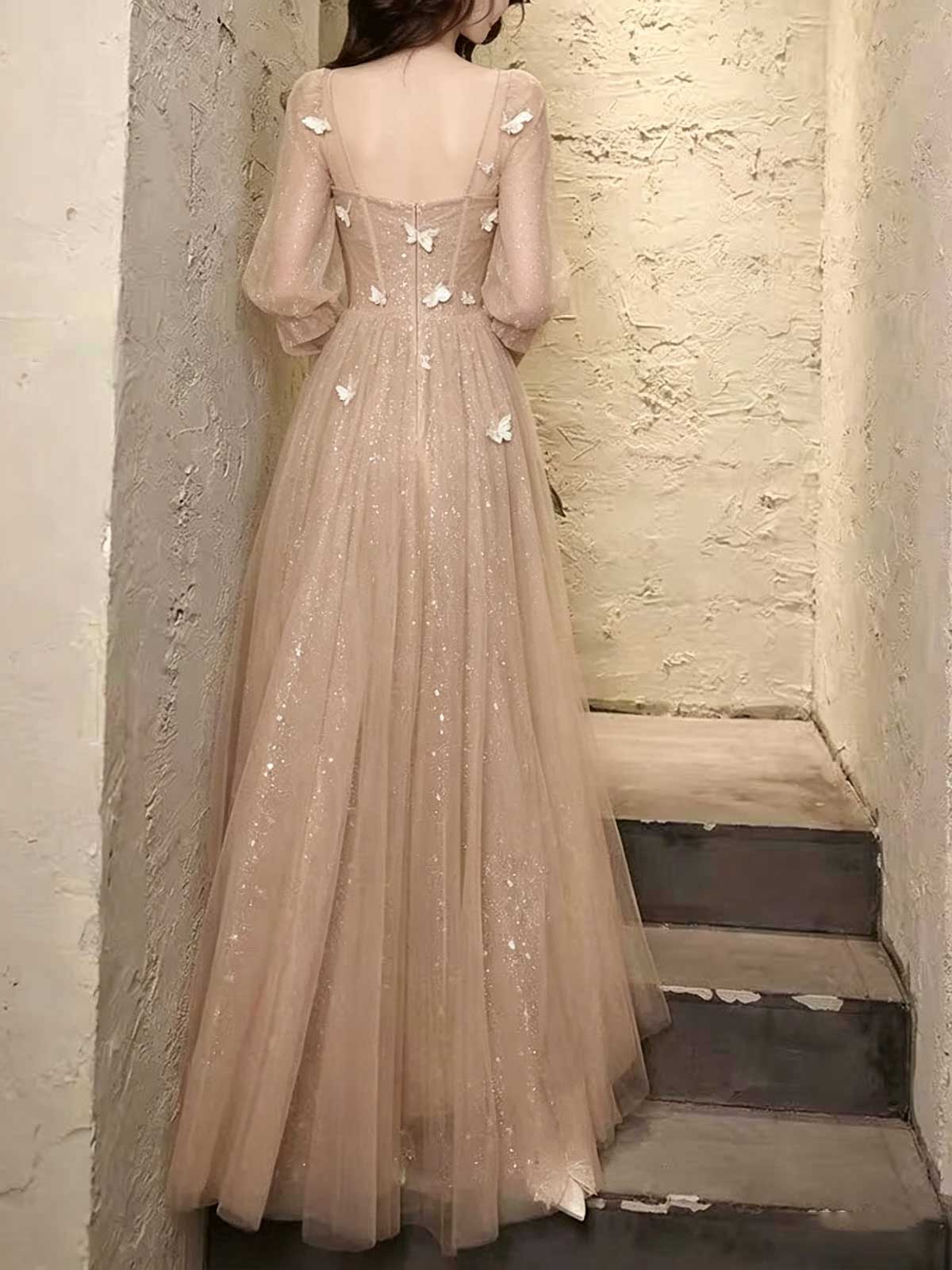 Nude Pink Tulle Evening Gown