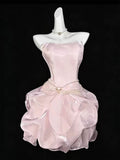 Glossy Pink Bustier Cocktail Gown with Pearl Choker