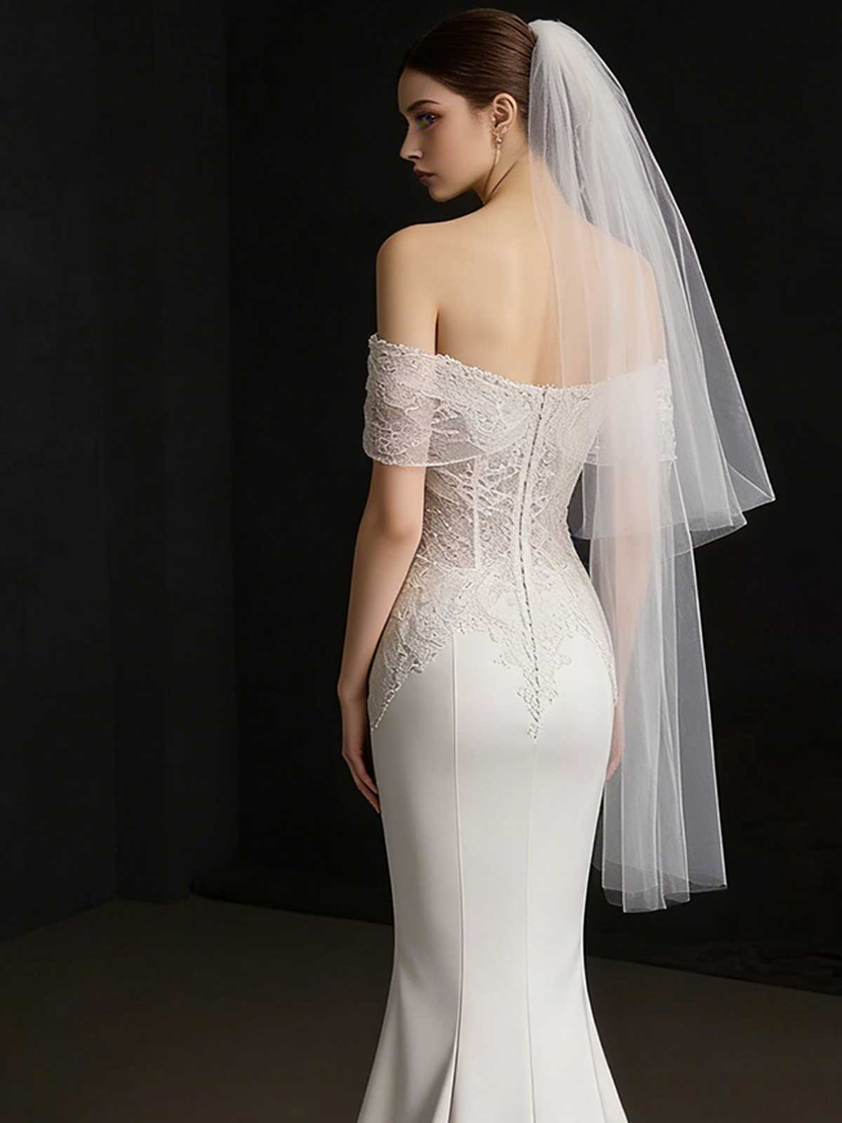 Gorgeous Off-Shoulder Satin Mermaid Wedding Dress with Lace