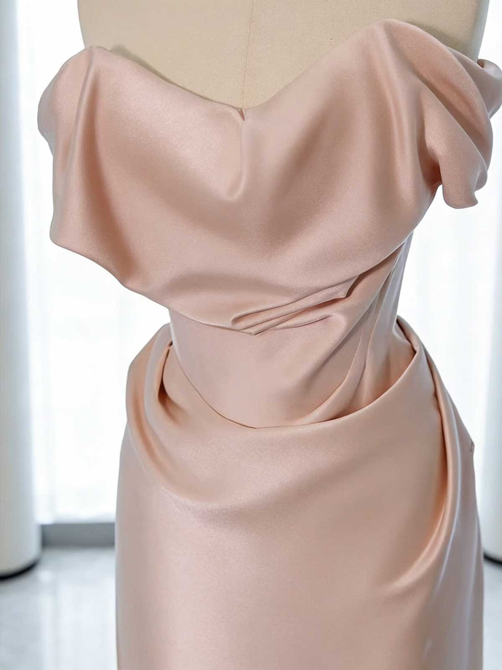 Elegant Champagne Satin Off-Shoulder Evening Gown