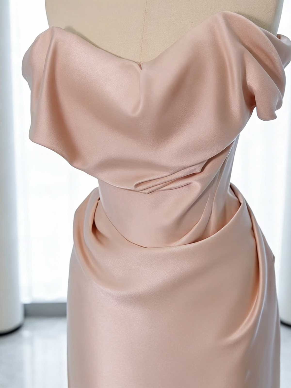 Elegant Champagne Satin Off-Shoulder Evening Gown