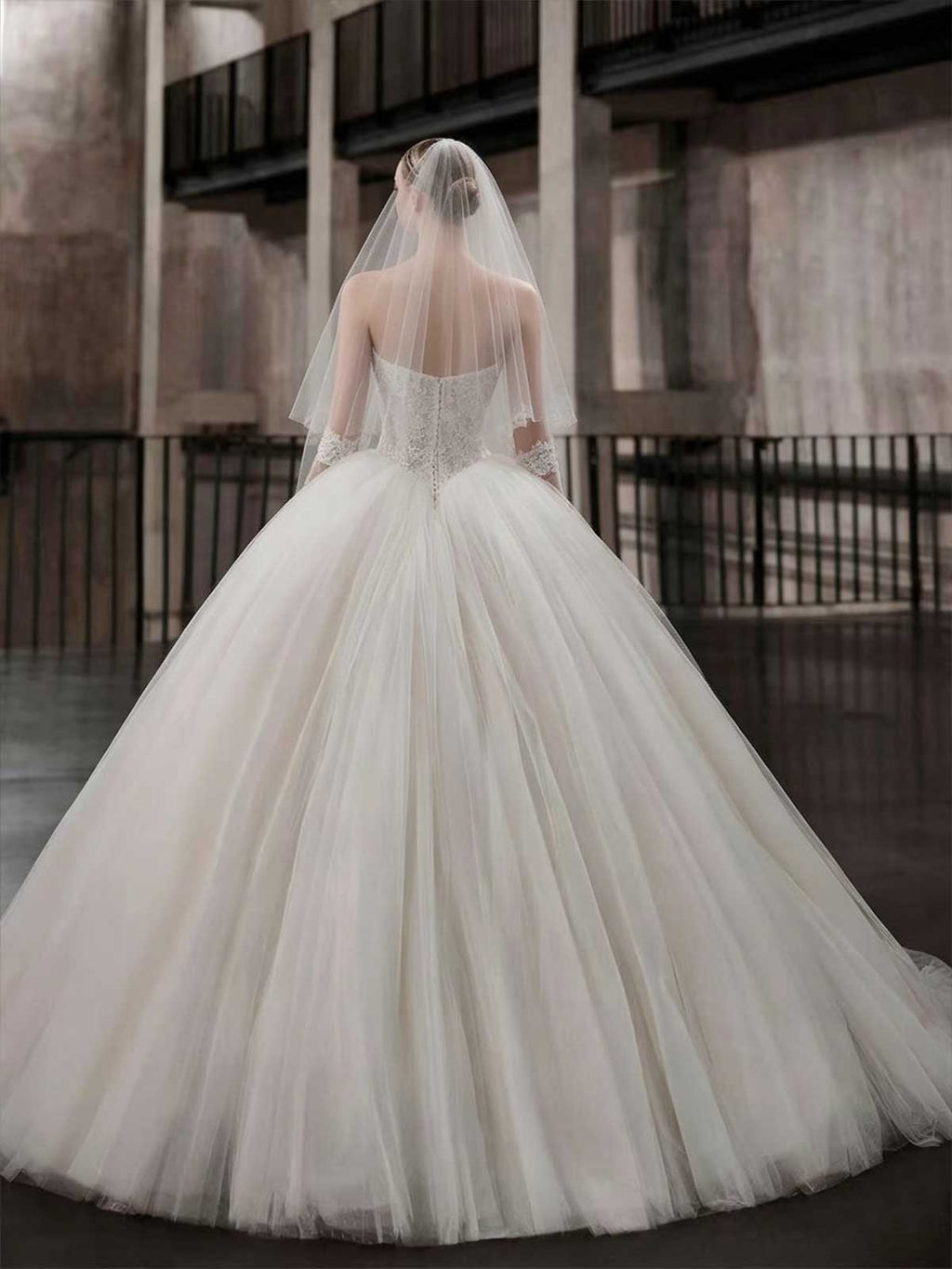 Strapless Lace Corset Ball Gown Wedding Dress with Voluminous Tulle Skirt