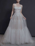 Spaghetti Strap Lace Corset Wedding Dress with Tiered Tulle Skirt