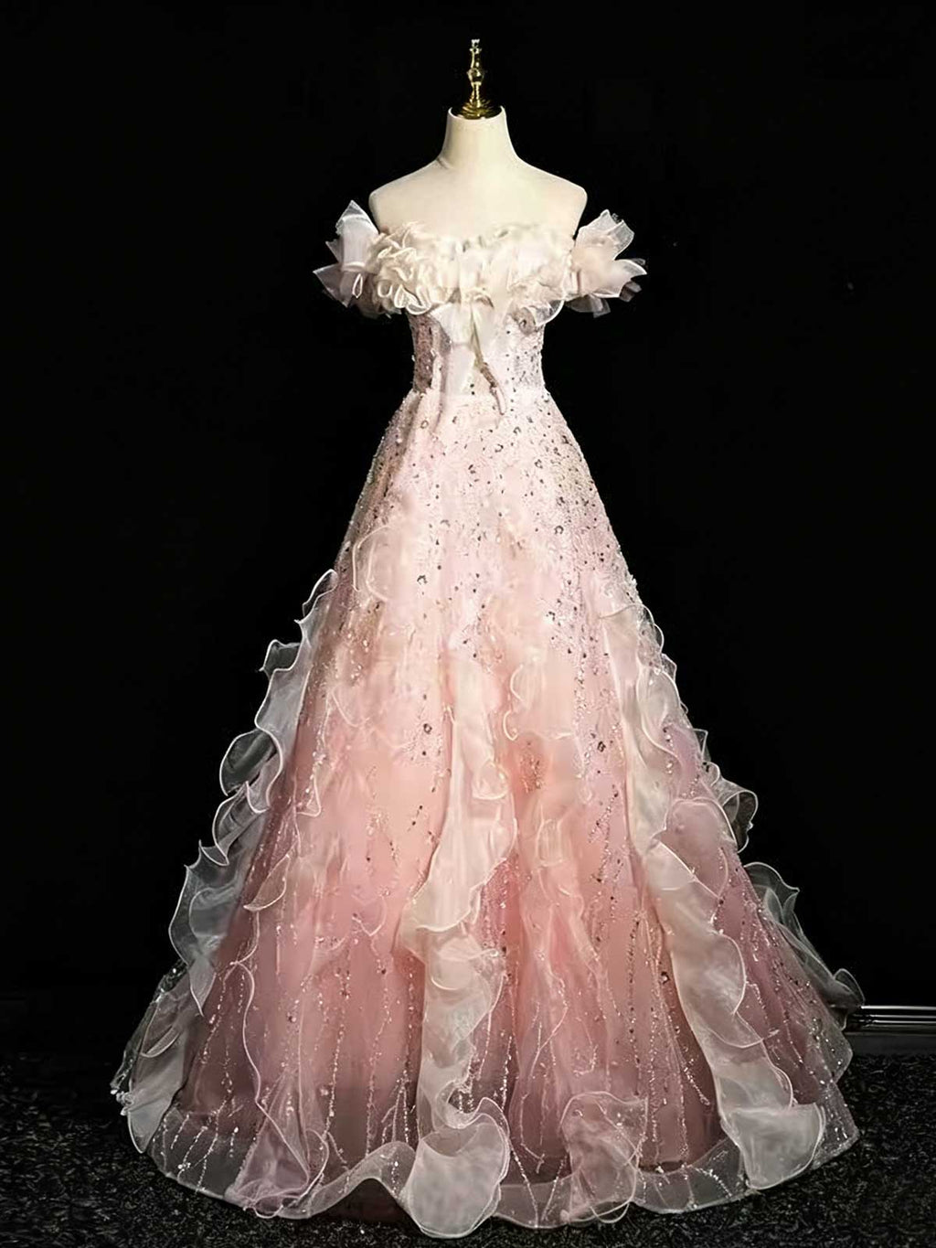 Ombre Pink White Evening Gown
