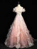 Ombre Pink White Evening Gown