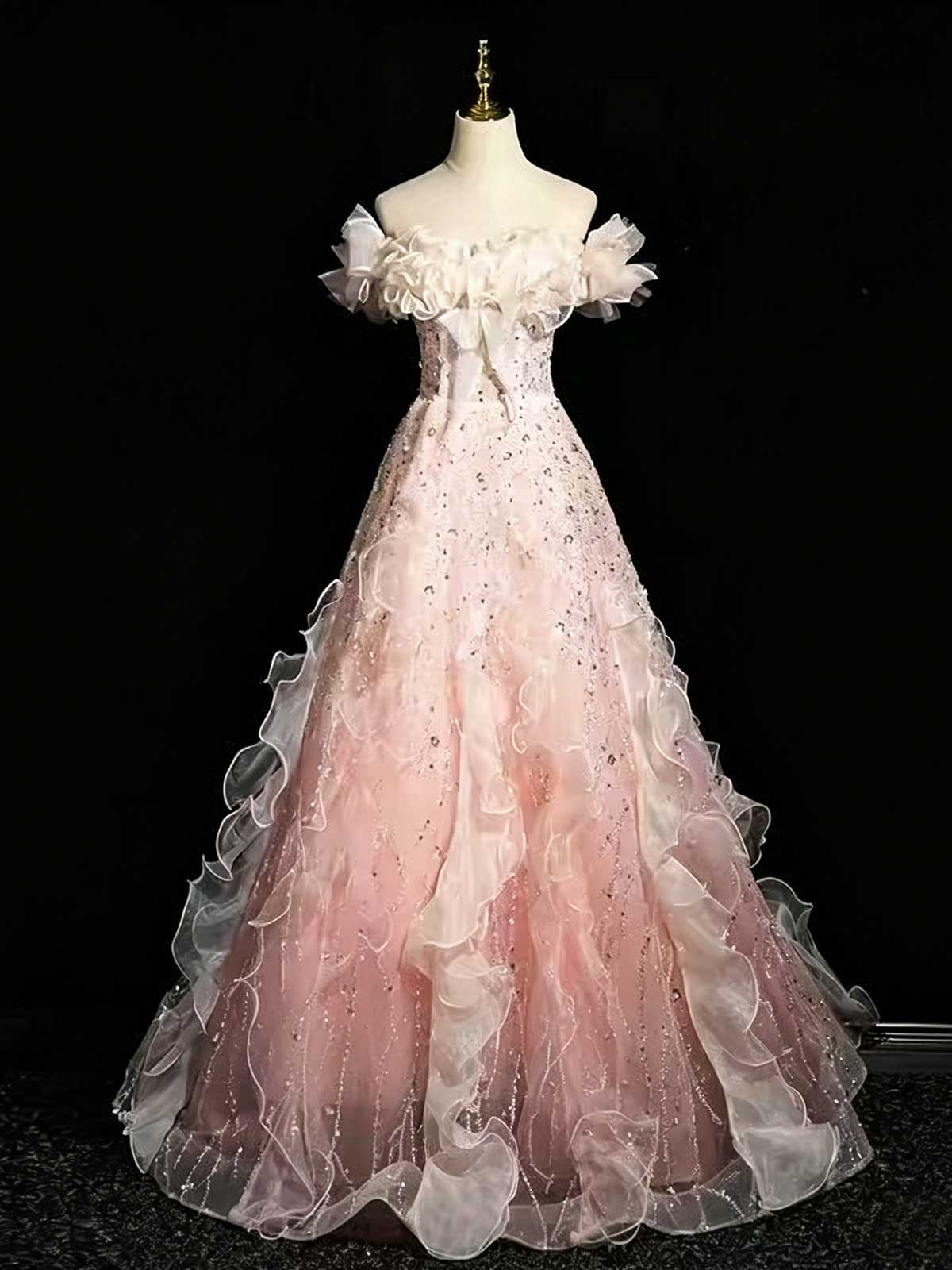 Ombre Pink White Evening Gown