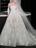 Strapless 3D Floral Ball Gown Wedding Dress with Bow Waist Detail