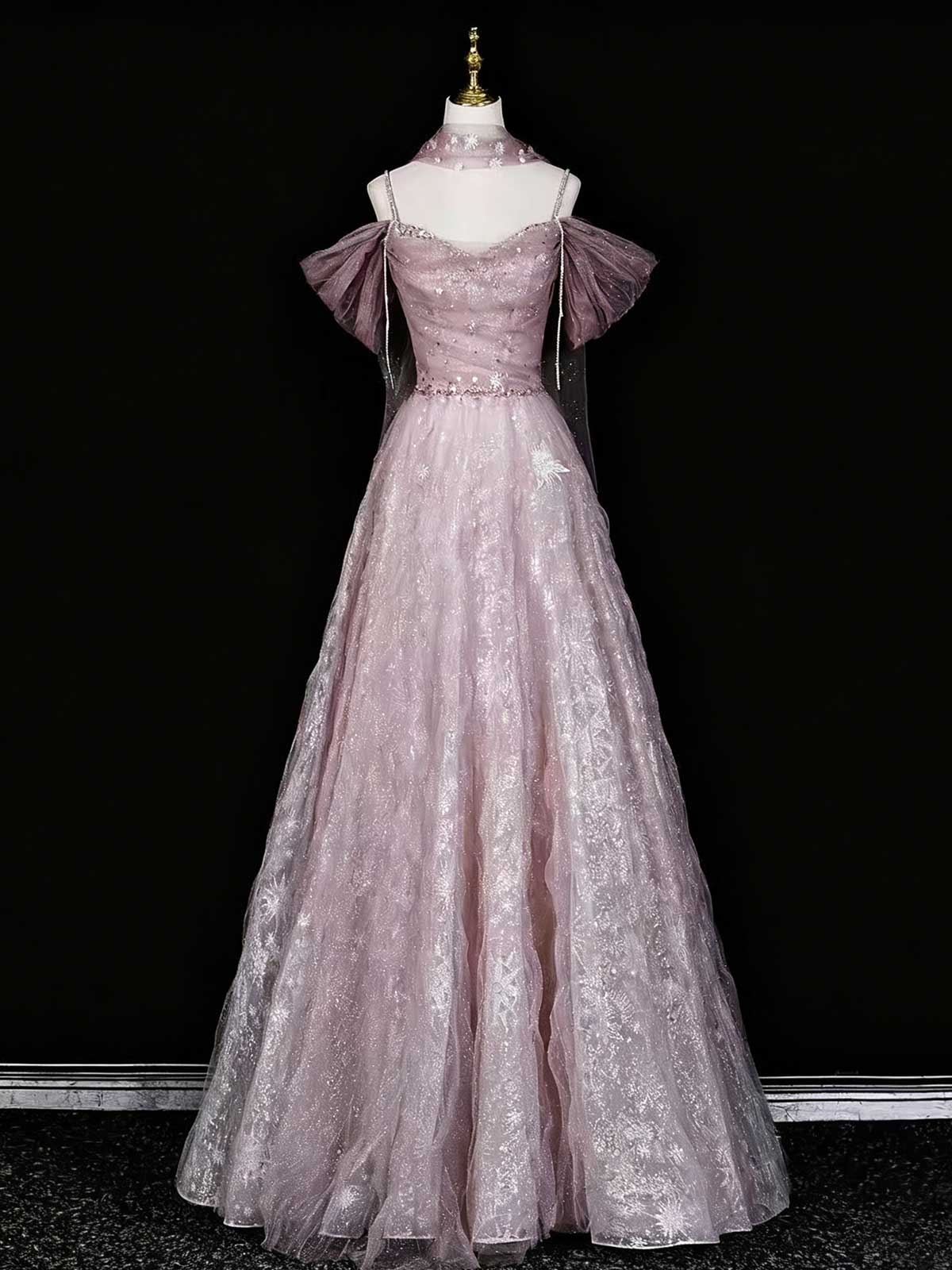 Dusty Rose Sequin Tulle Evening Gown