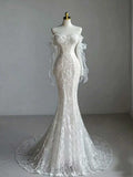 Ivory Lace Off-the-Shoulder Long Sleeve Mermaid Wedding Dress