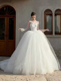 Strapless Lace Corset Ball Gown Wedding Dress with Voluminous Tulle Skirt