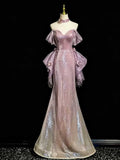 Lavender Off-the-Shoulder Ombre Sequin Mermaid Evening Gown with Choker