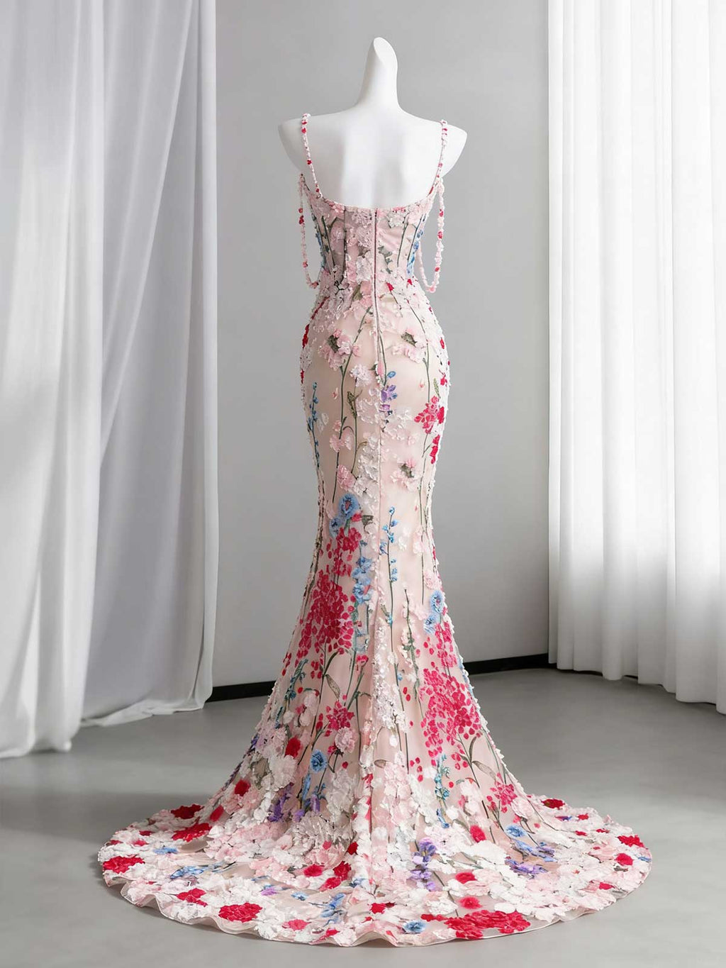3D Floral Embroidered Mermaid Evening Gown
