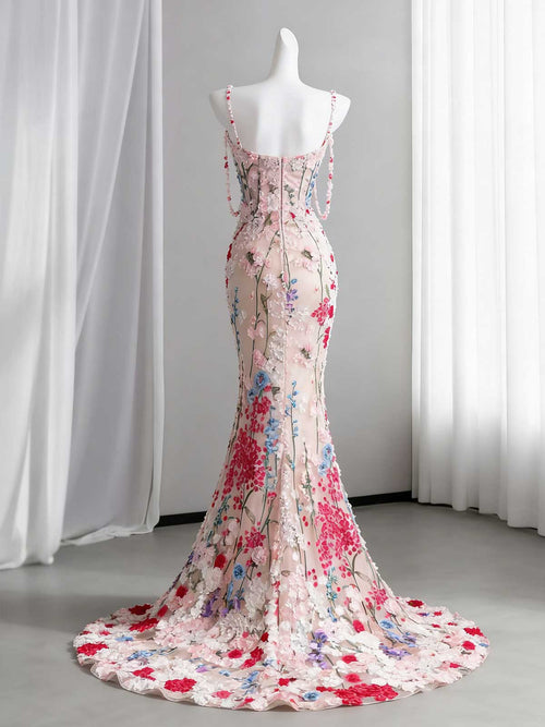 3D Floral Embroidered Mermaid Evening Gown