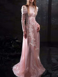 Blush Pink Lace Off-the-Shoulder Long Sleeve Mermaid Wedding Dress