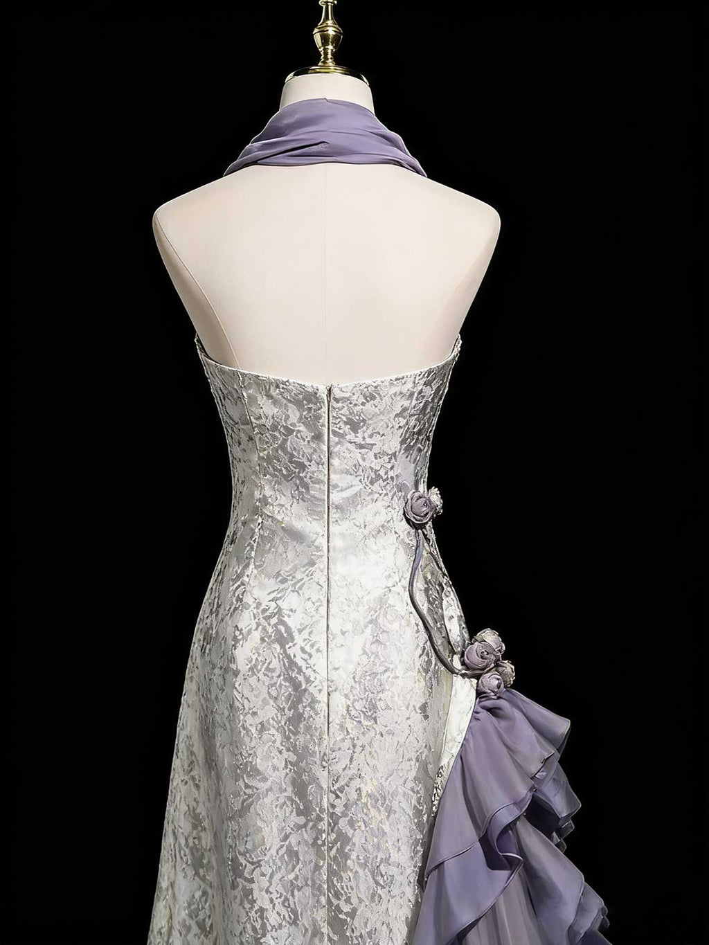 Dusty Purple Silver Mermaid Formal Gown for Wedding Guests