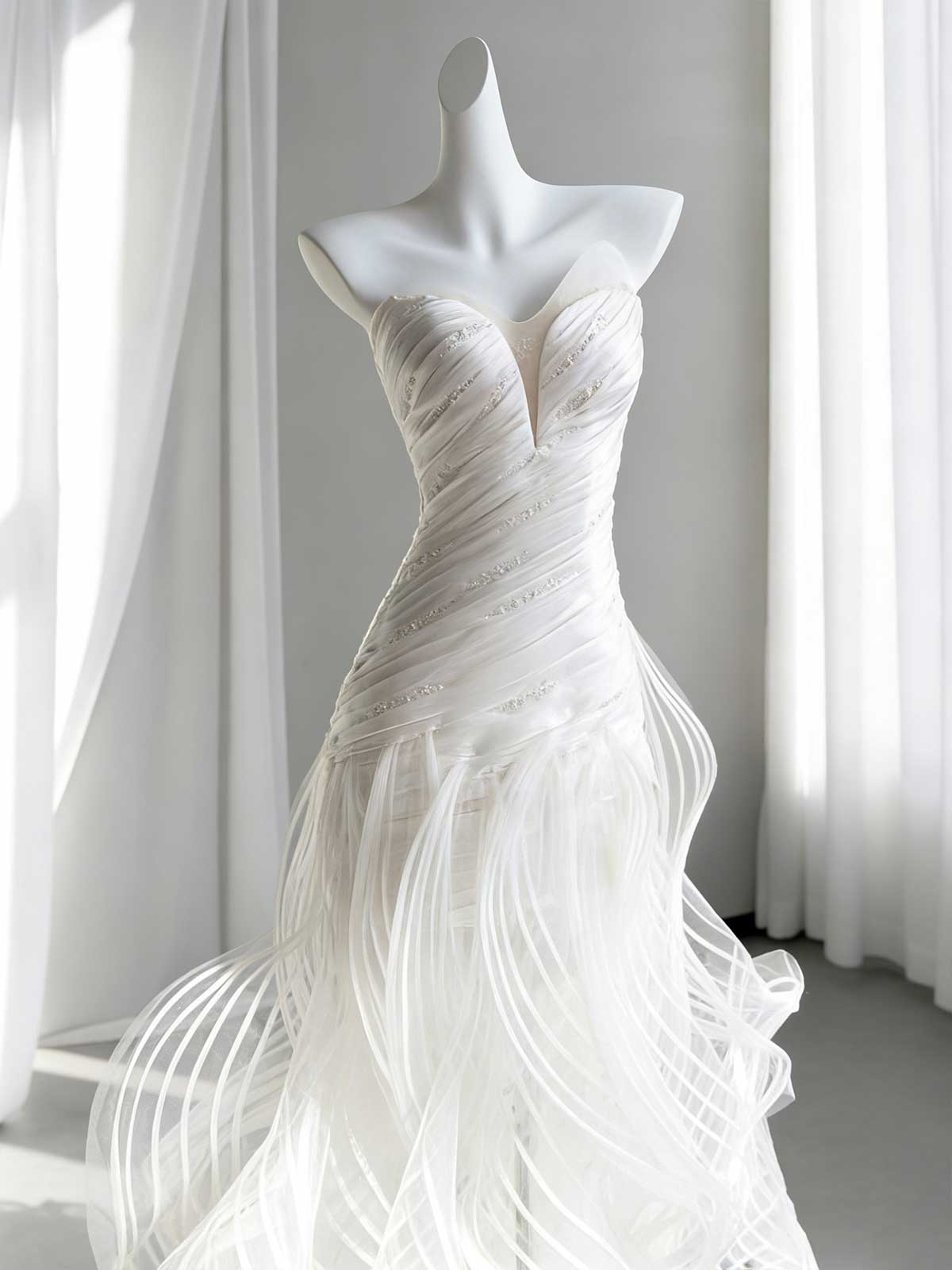 Strapless 3D Ruffled Tulle Mermaid Wedding Gown