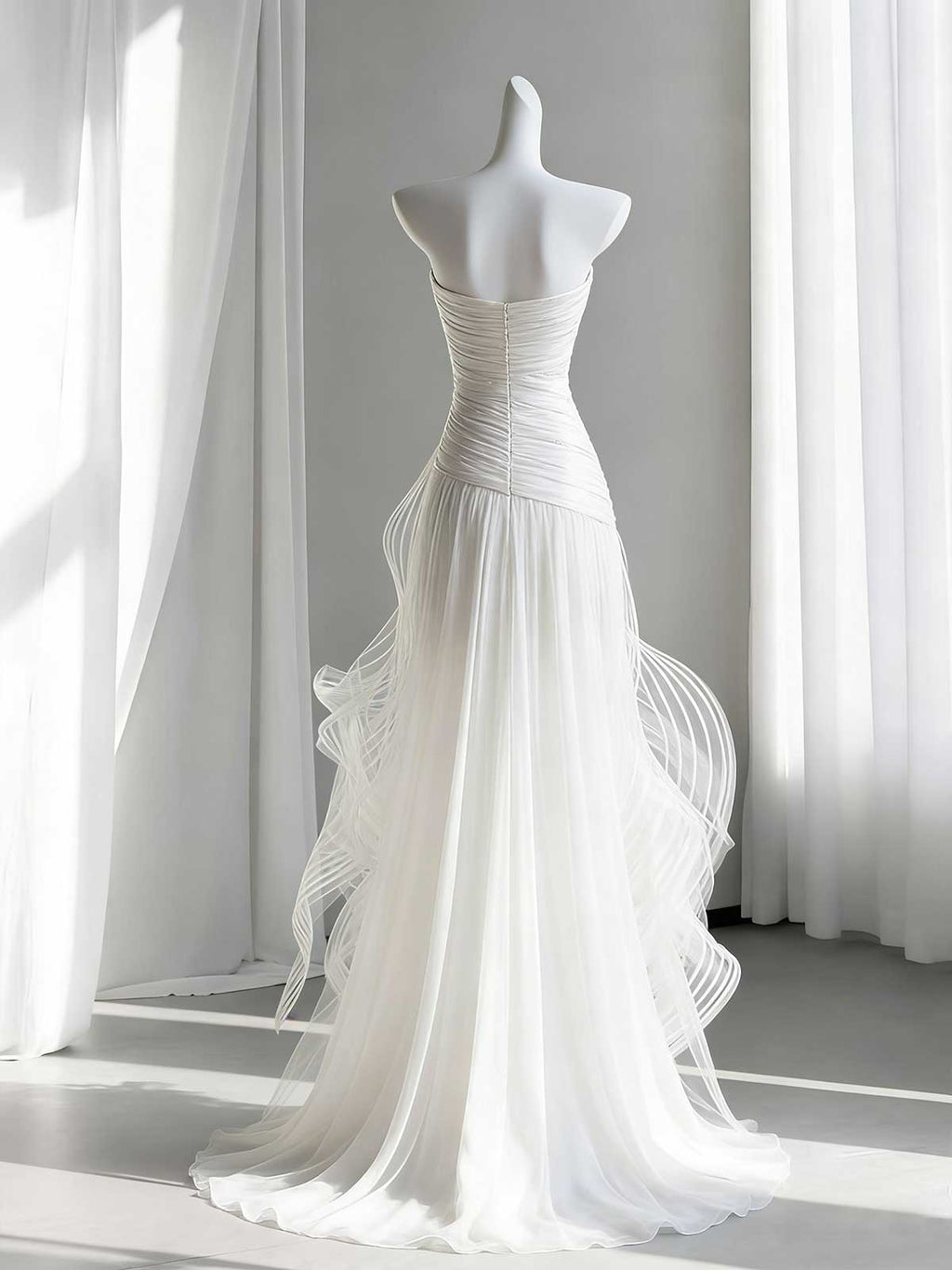 Strapless 3D Ruffled Tulle Mermaid Wedding Gown