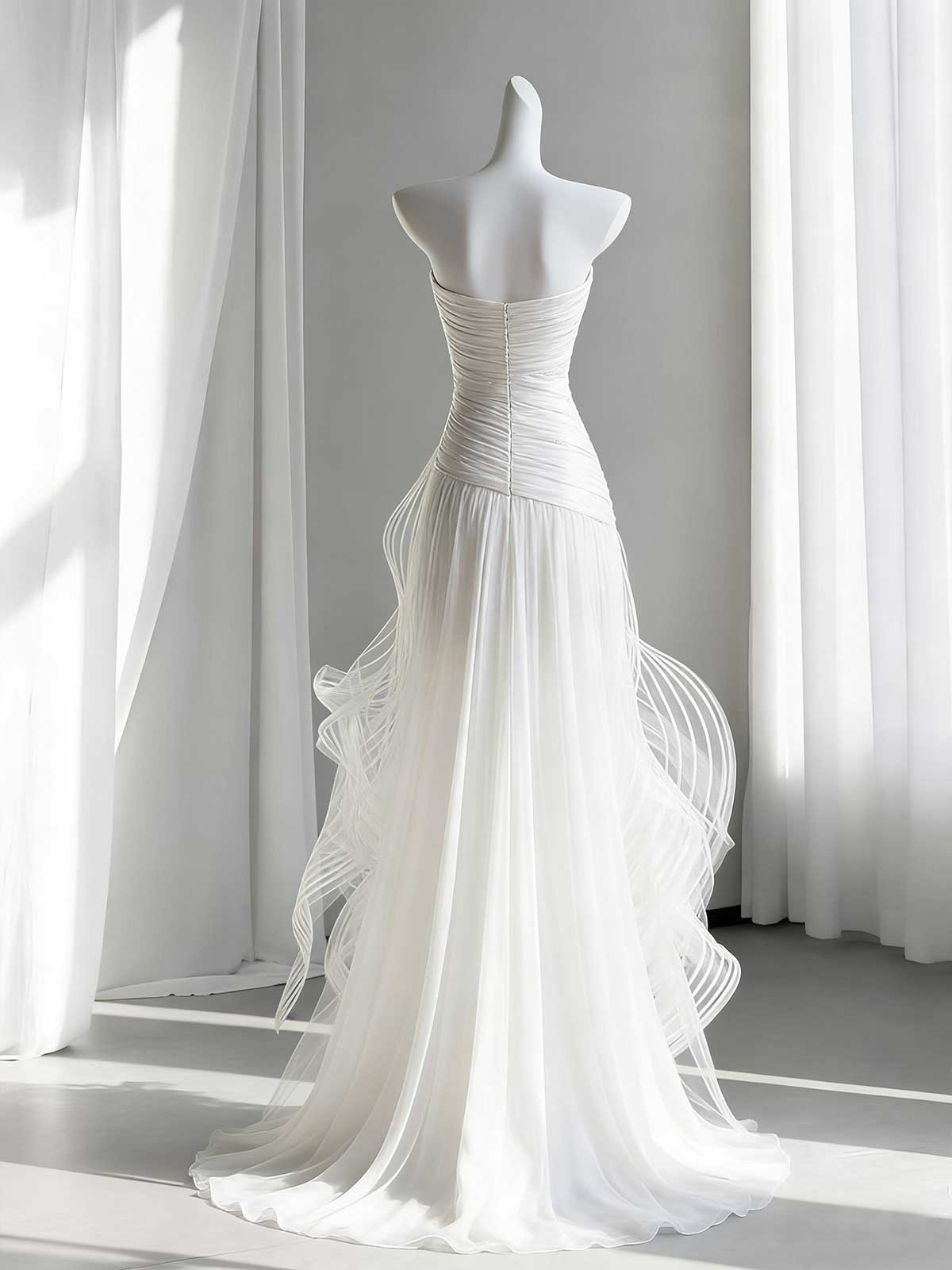 Strapless 3D Ruffled Tulle Mermaid Wedding Gown