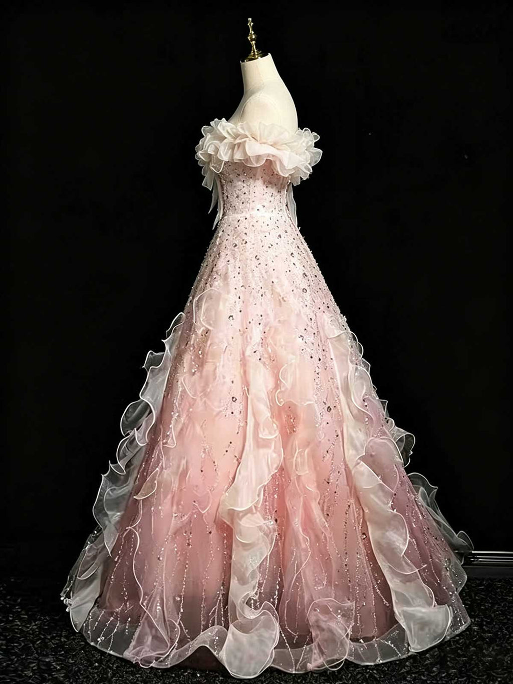 Ombre Pink White Evening Gown