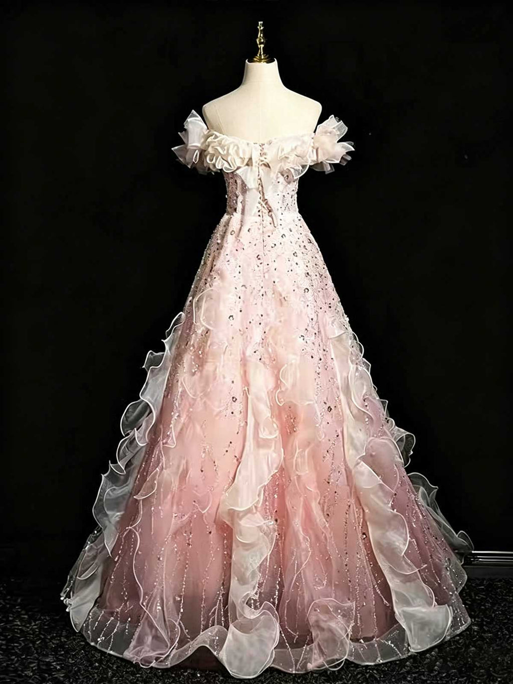 Ombre Pink White Evening Gown