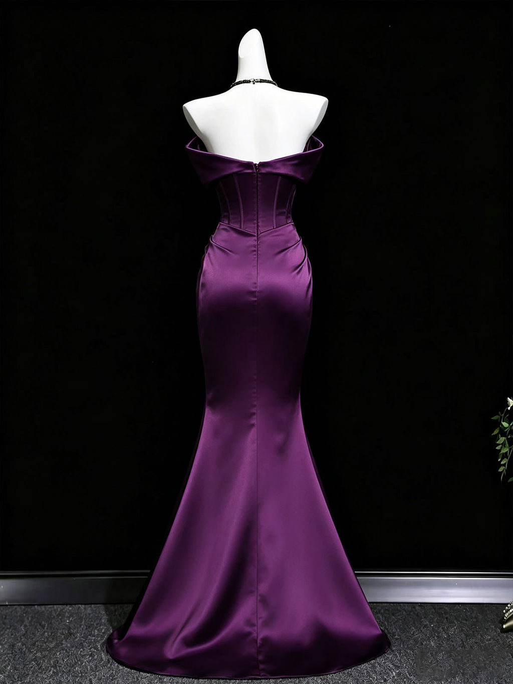 Deep Purple Strapless Satin Mermaid Evening Gown with Corset Bodice