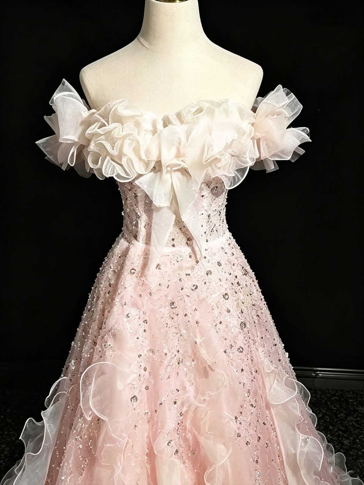 Ombre Pink White Evening Gown