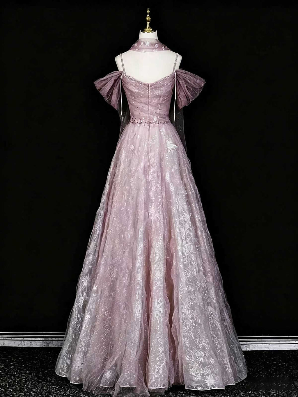 Dusty Rose Sequin Tulle Evening Gown