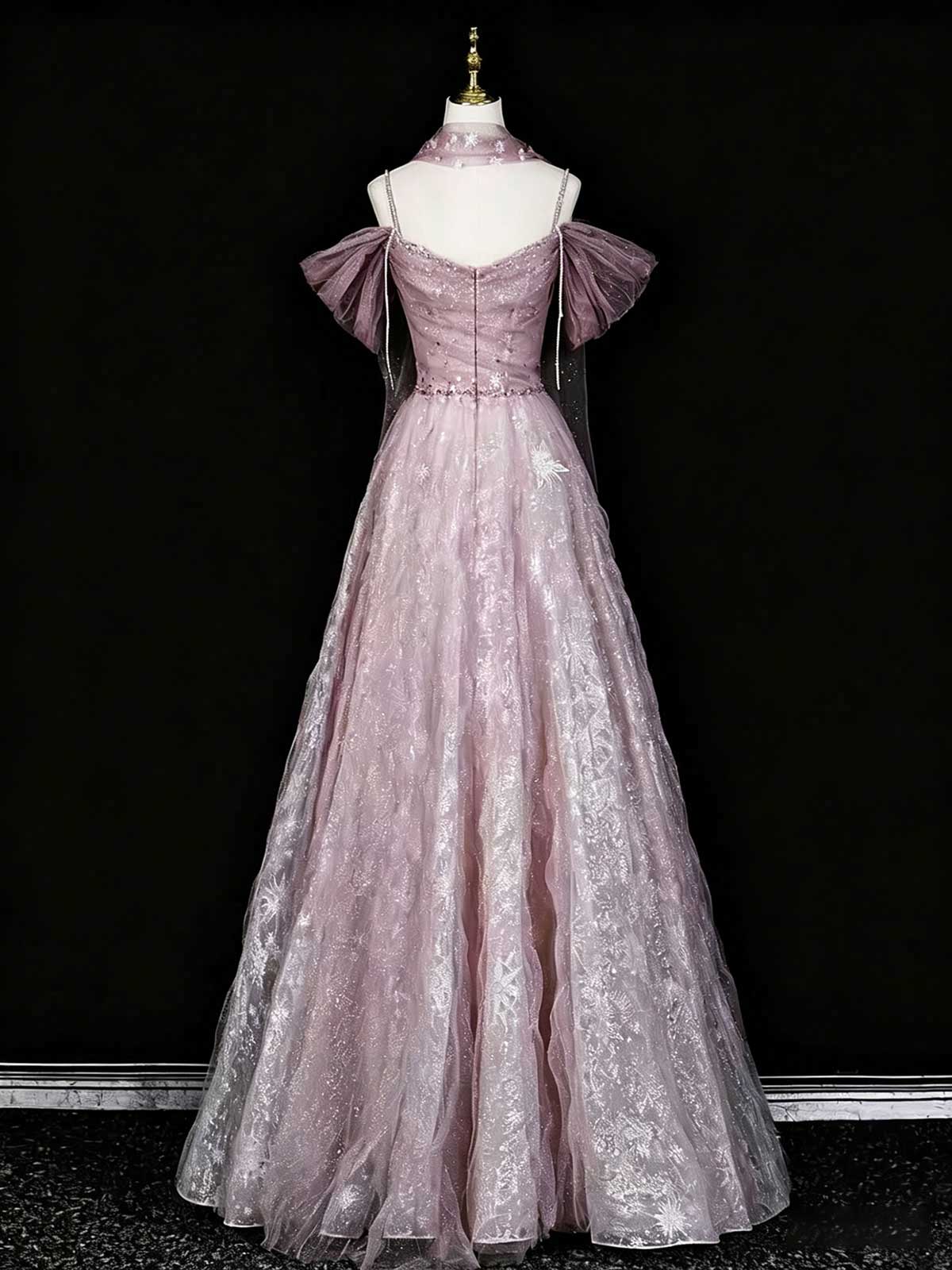 Dusty Rose Sequin Tulle Evening Gown