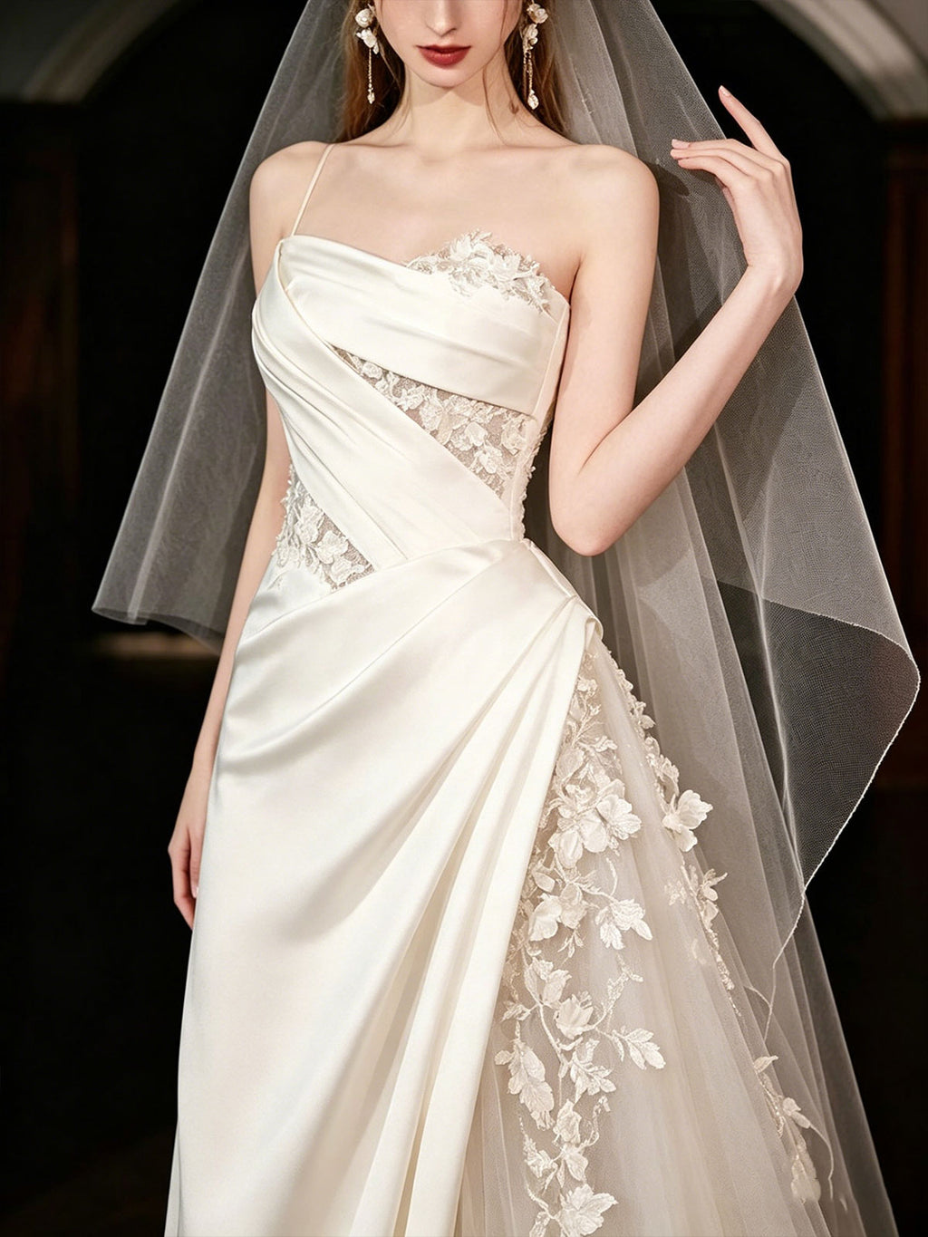 Ivory Satin Strapless A-Line Wedding Dress with Oversized Bow & Train