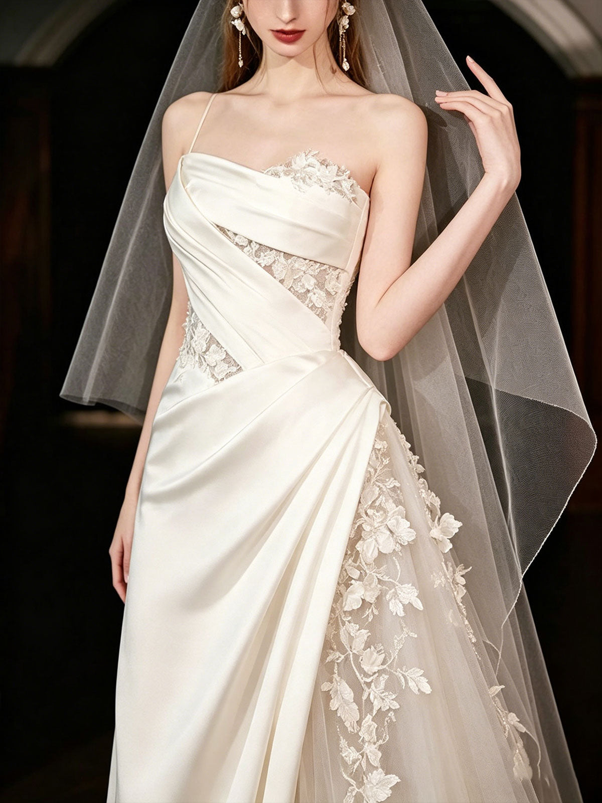 Ivory Satin Strapless A-Line Wedding Dress with Oversized Bow & Train