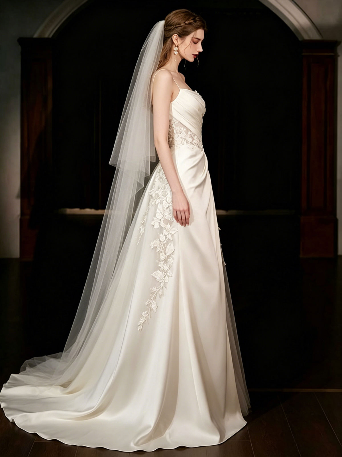 Ivory Satin Strapless A-Line Wedding Dress with Oversized Bow & Train