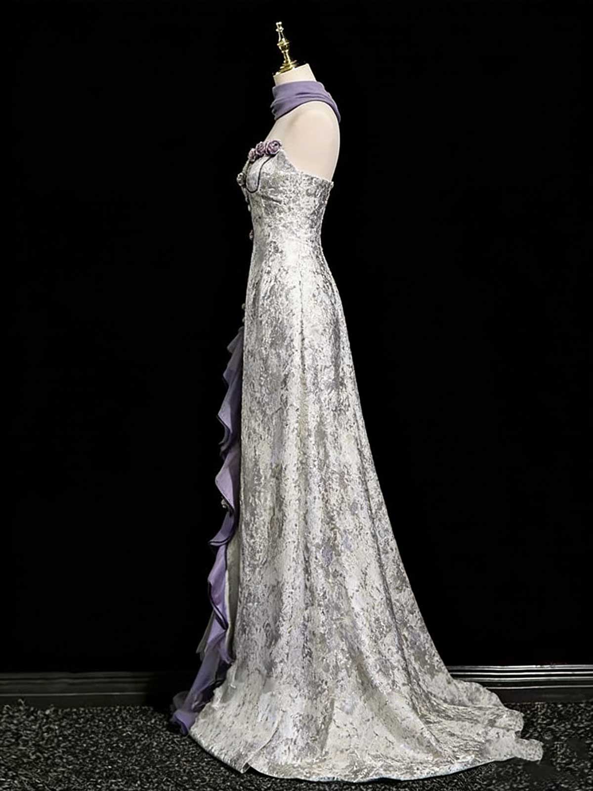 Dusty Purple Silver Mermaid Formal Gown for Wedding Guests