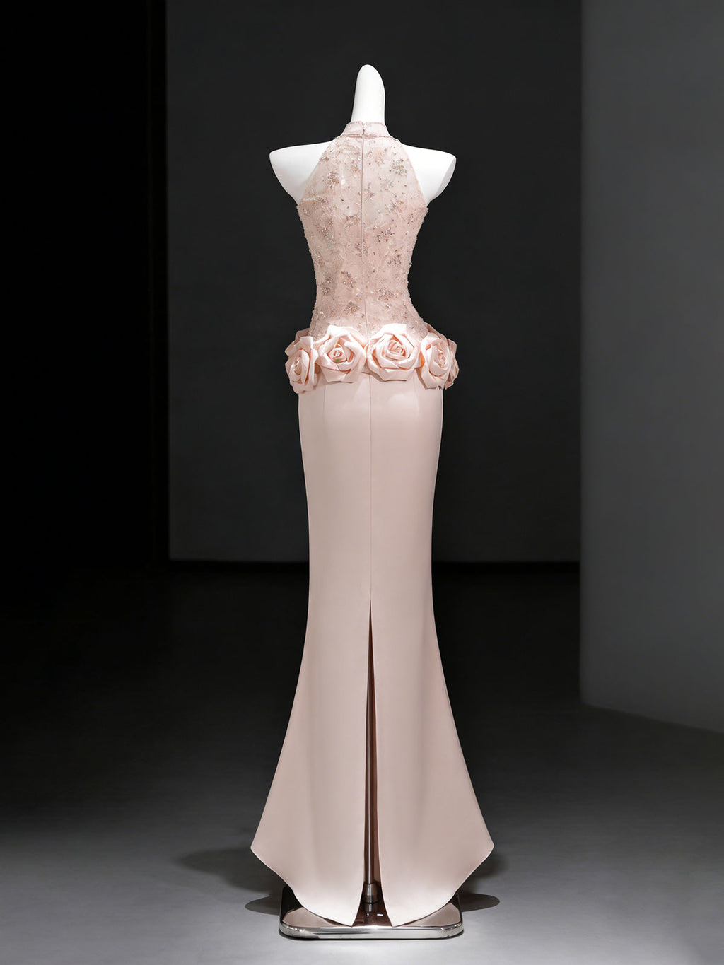 Dusty Pink Halter 3D Rose Mermaid Evening Gown
