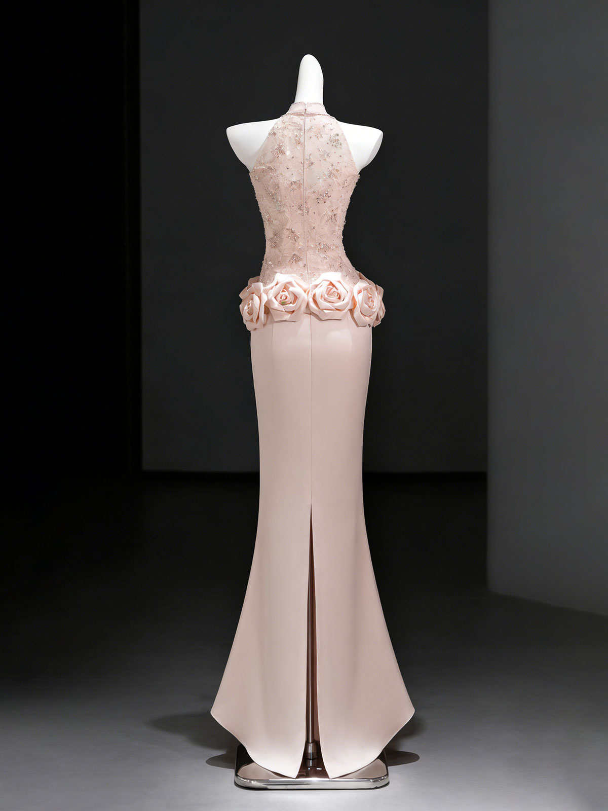 Dusty Pink Halter 3D Rose Mermaid Evening Gown