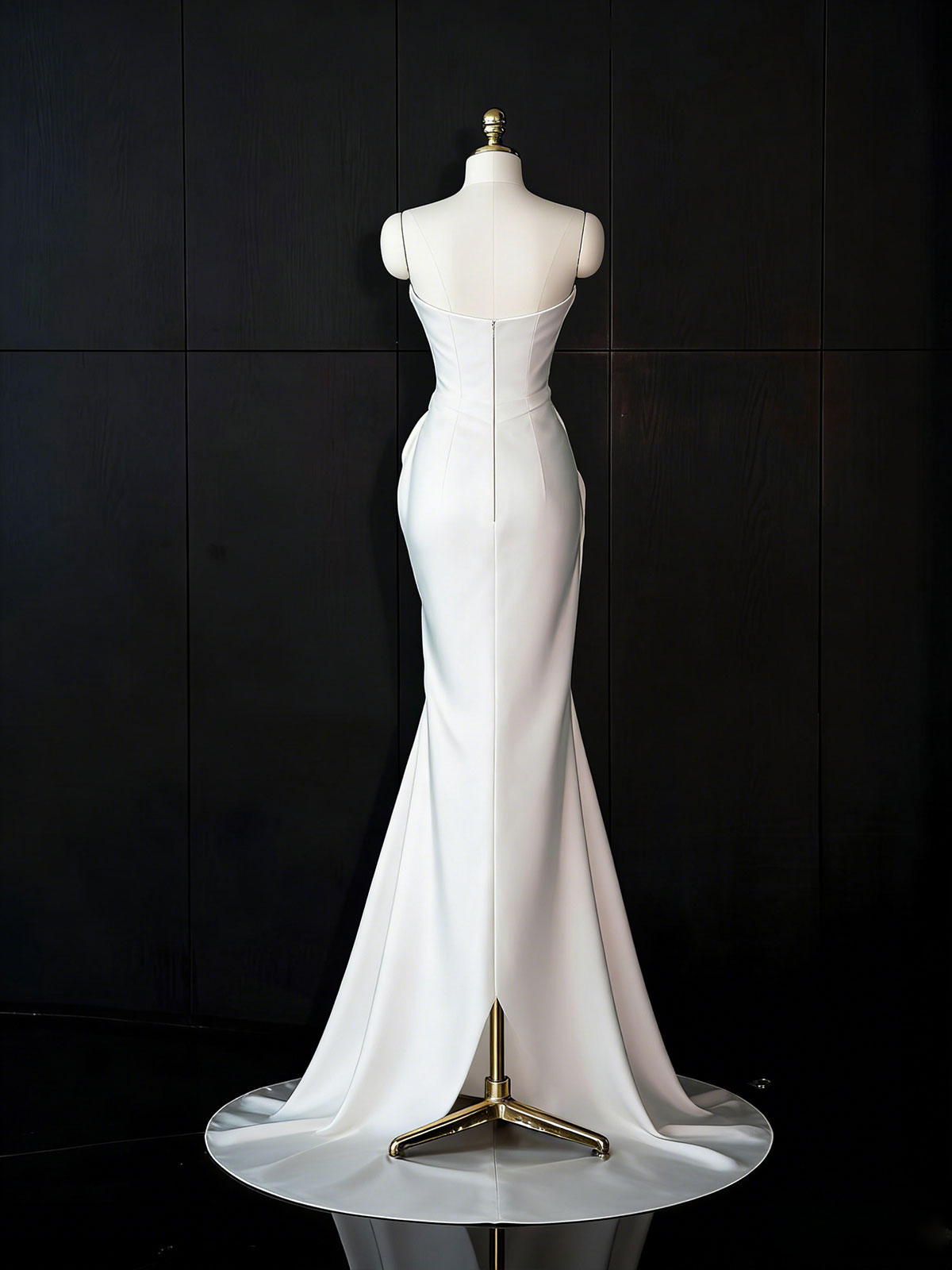 White Strapless Draped Satin Mermaid Wedding Gown