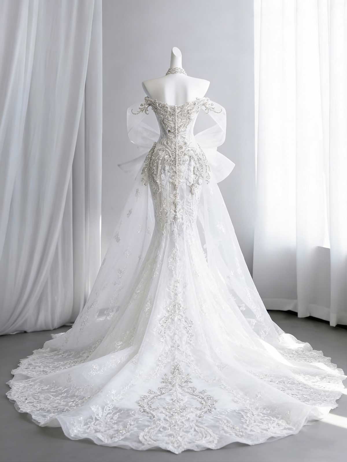 Luxury Beaded Off-Shoulder Mermaid Wedding Gown