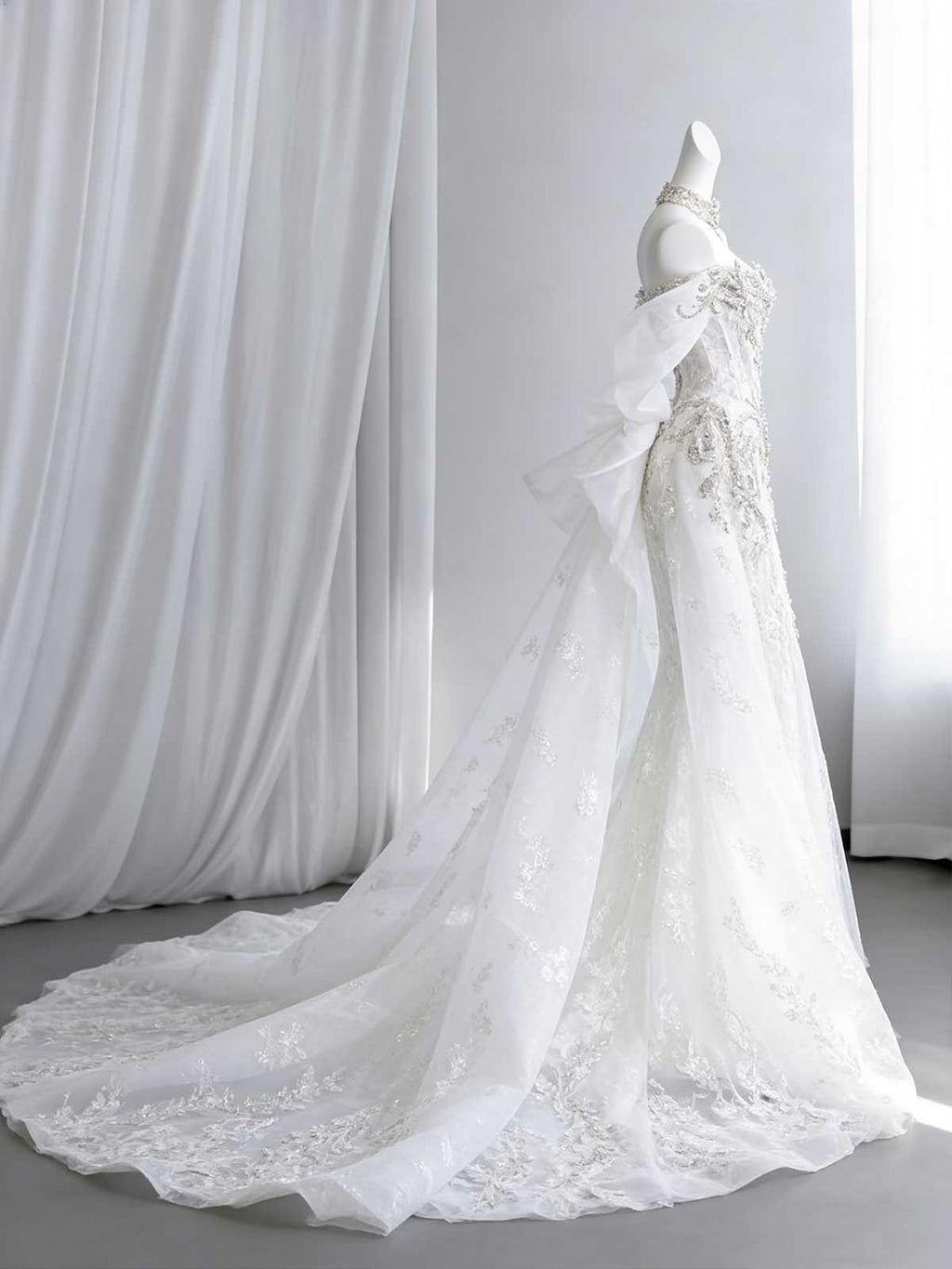 Luxury Beaded Off-Shoulder Mermaid Wedding Gown