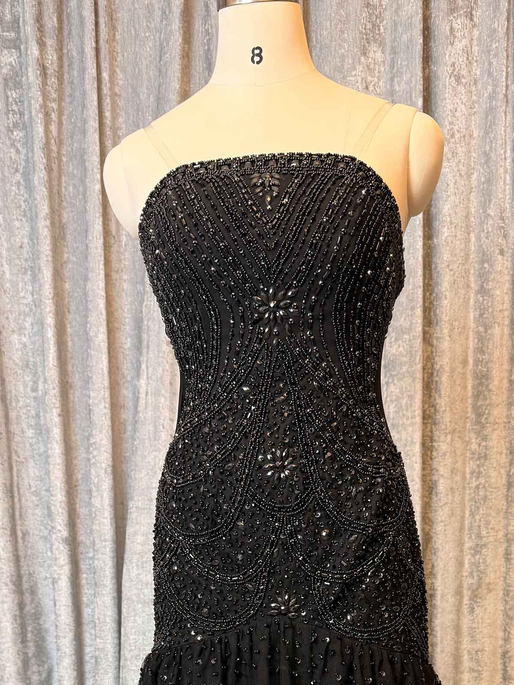 Luxury Black Crystal Embellished Evening Dress with Sweep Train