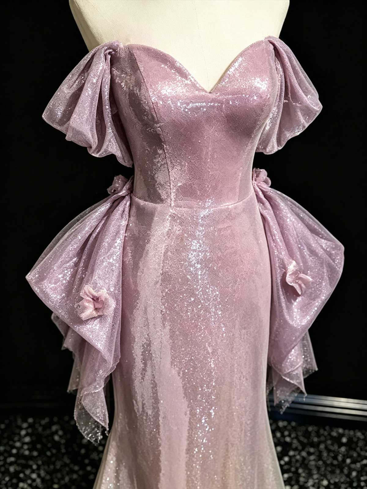 Lavender Off-the-Shoulder Ombre Sequin Mermaid Evening Gown with Choker