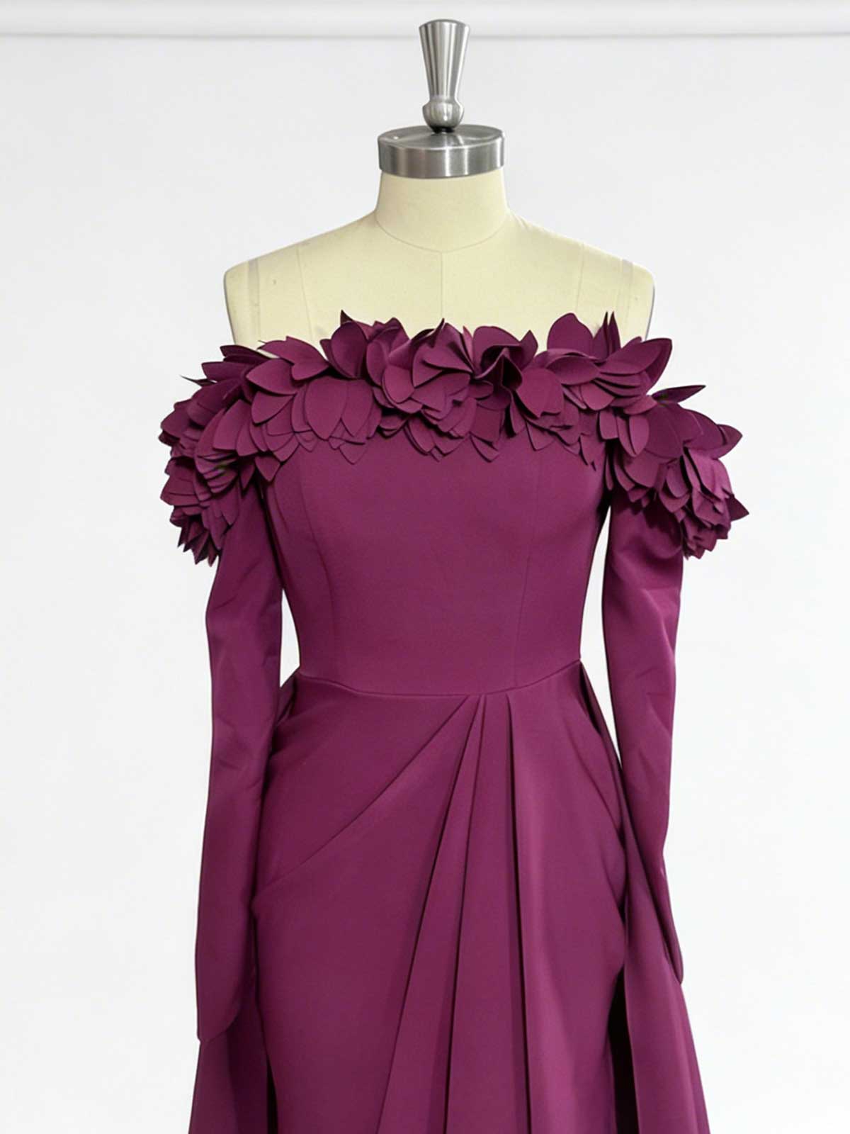 Luxury Purple Floral-Embellished Formal Gown with Sweep Train