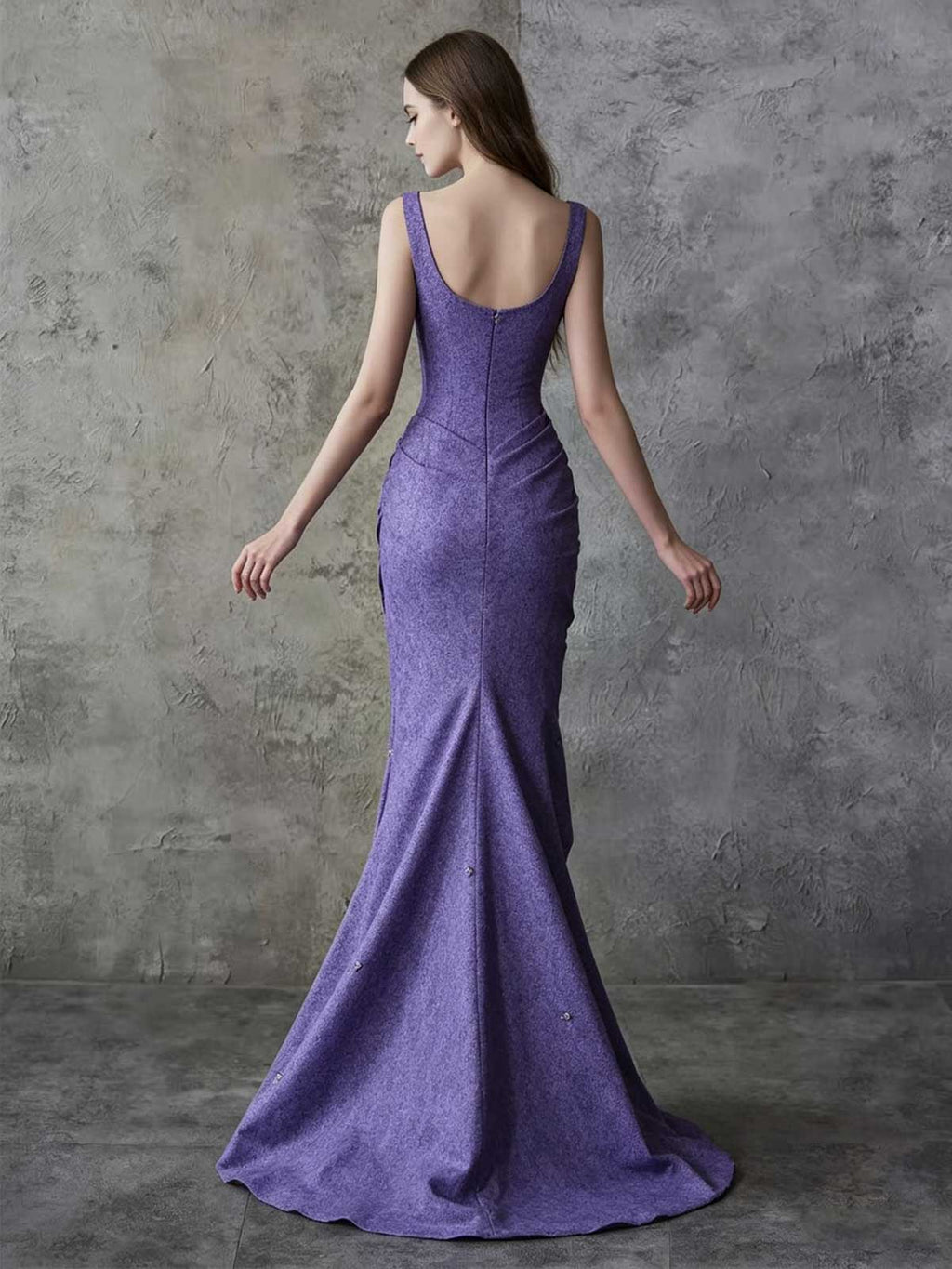 Purple Sleeveless Satin Mermaid Evening Gown with Beaded Neckline