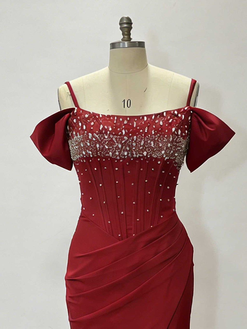 Elegant Red Satin Evening Dress with Sparkle Corset Bodice - Perfect for Weddings