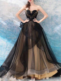 Black Lace Corset Prom Dress with Sheer Tulle Skirt and Gold Lining